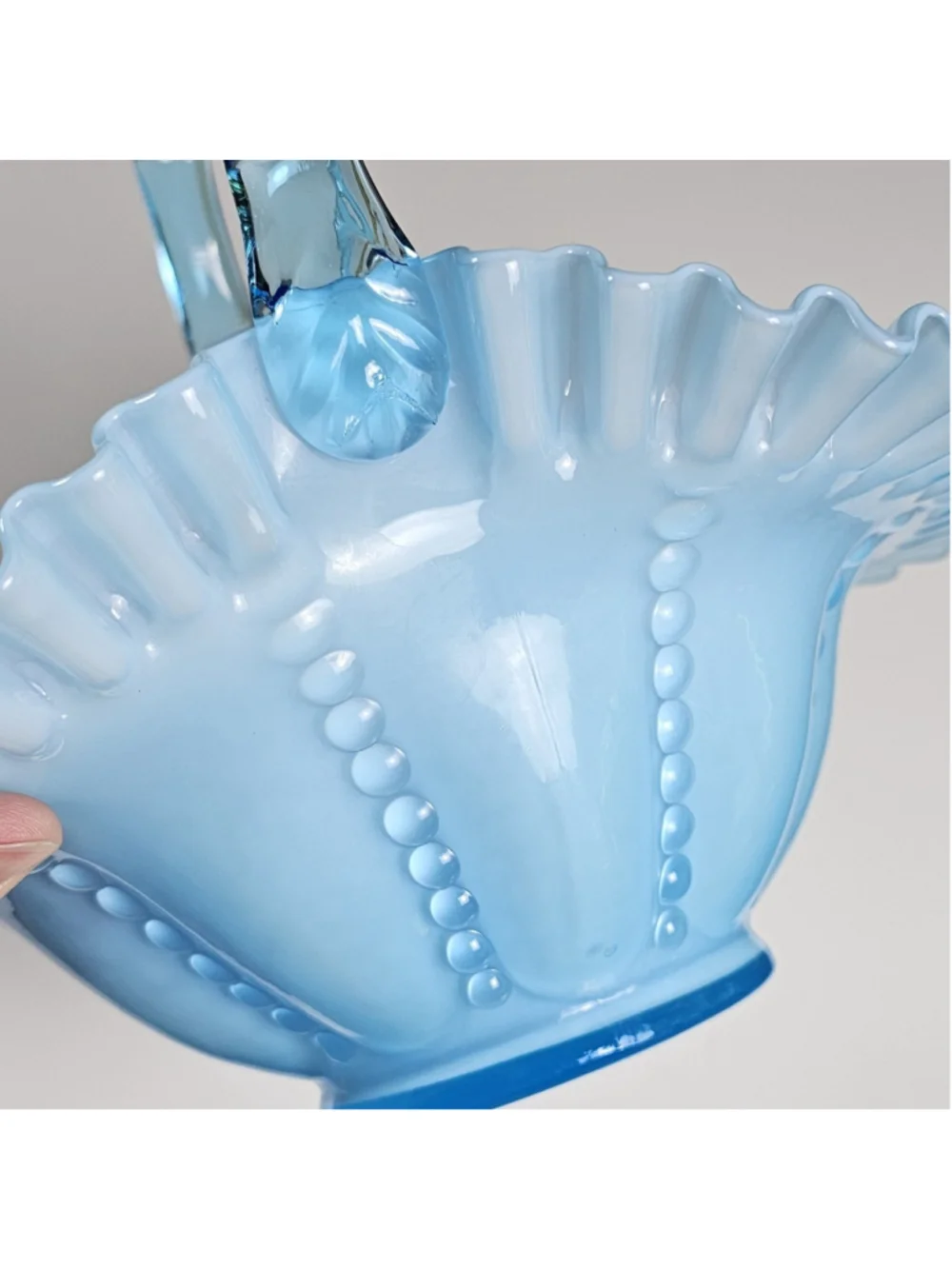 Vintage Fenton Blue Overlay Beaded Melon 9
